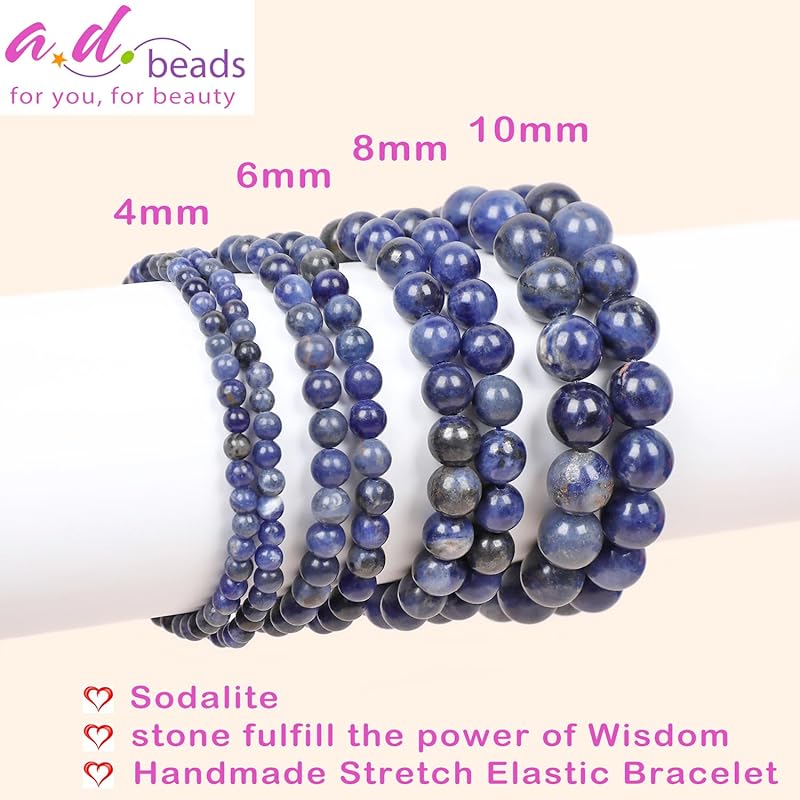 AD Beads Handmade Gemstone Stretch Elastic Bracelet Crystal Healing Reiki Nature's Beauty and Spiritual Essence Unisex (8mm, Blue Sodalite)