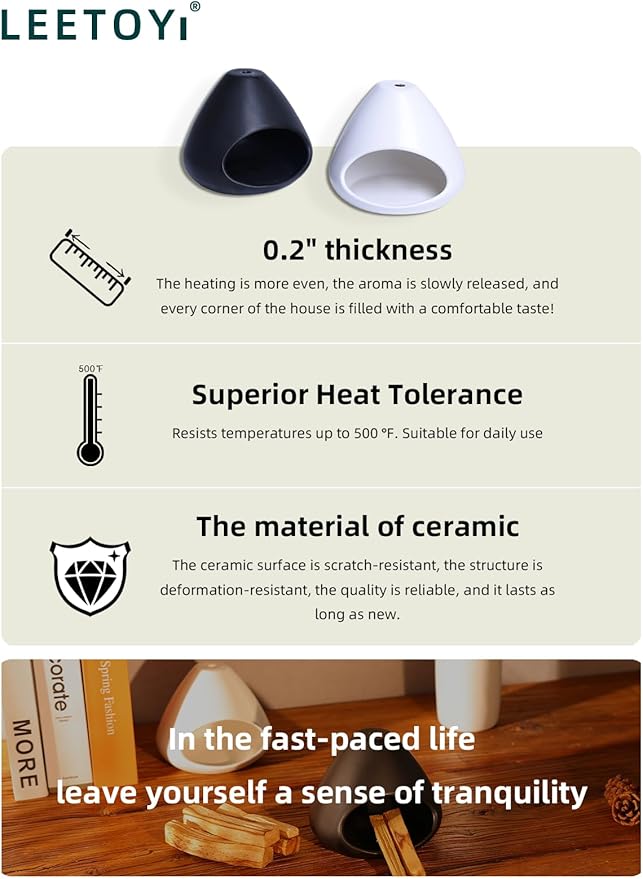 Ceramic Palo Santo Holder - Modern Incense Burner for Meditation,Yoga and Energy Cleansing - Wood Sticks Dish, Cone Burner - Inspired Home Decor Gift (Blak)