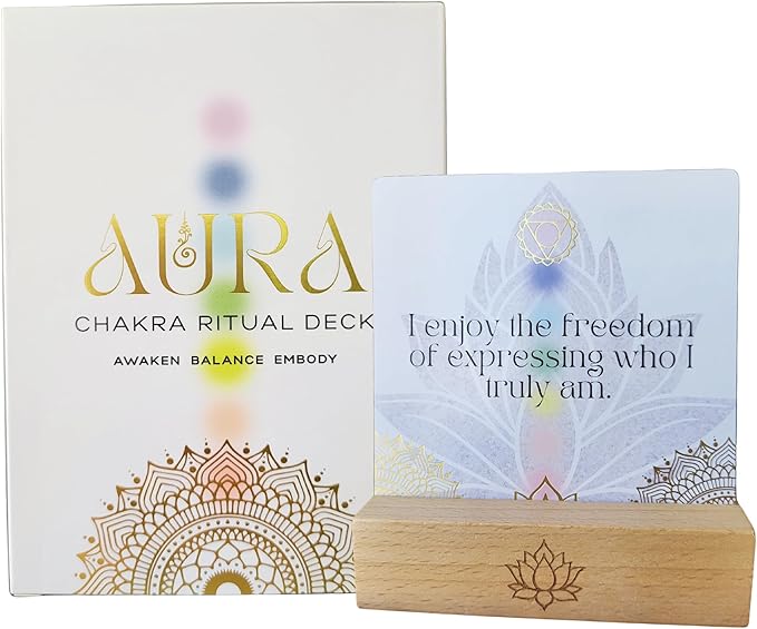Aura Chakra Affirmations & Ritual Deck: 57 Daily Mindfulness & Meditation Activity Cards | Balance Mind, Body & Spirit | Wellness Self-Care Gift for Women - Stand and Pouch