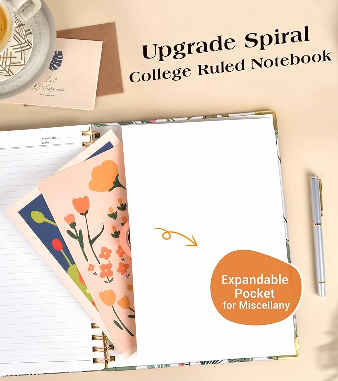 Lined Spiral Notebook Journal for Women, 200 Pages Aesthetic Notebooks 8.5” x 11”, A4 Large Hardcover Spiral Journals with 100 GSM Thick Paper, Cute College Ruled Notebook for Writing Work School, Colorful Botanicals