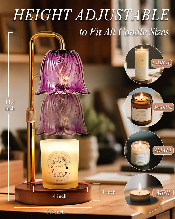 Flower Candle Warmer Lamp with Timer Dimmable, Candle Warming Lamp Height Adjustable, for Women Mom, Wax Melt Warmer for Jar Candles, House Warming Gifts New Home Decor