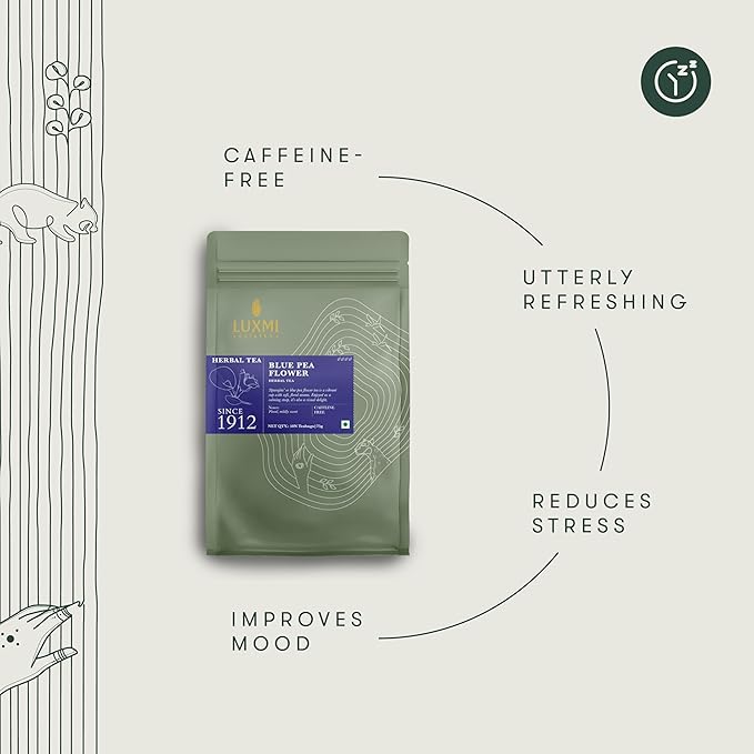 Luxmi Estates Butterfly Pea Flower Organic Blue Pea Flower Tea (50 Tea Bags) Caffeine Free Tea Bags For Relaxing, Calming, and Stress Relief, With Certified Herbal Tea