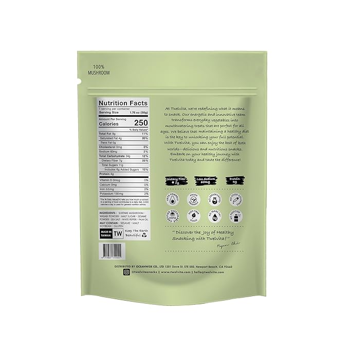 TwelVita Natural Baked Wasabi Shiitake Mushroom Crisps, Vegan Snacks, Clean Label, Non-GMO, Gluten-Free, 1.76 oz ea, Pack of 4