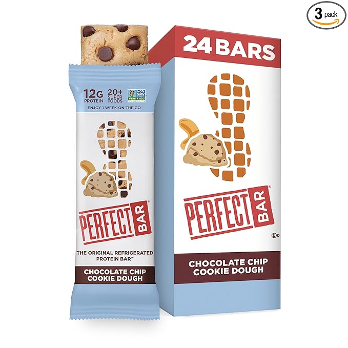 Perfect Bar, Chocolate Chip Cookie Dough Protein Bar, Sports Nutrition Protein Bars, Gluten Free Protein Bars, Soy Free Protein Bars, Non GMO, No Sugar Alcohols, 2.2 Ounce Bar, 24 Count