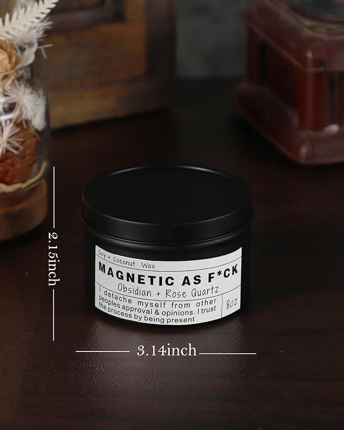 Magnetic AS F*CK Detachment Grounding Quartz Obsidian Protection Magic Attraction Manifestation Crystal Self Love Ritual Meditation Hande Made Chakra Candle(8oz).