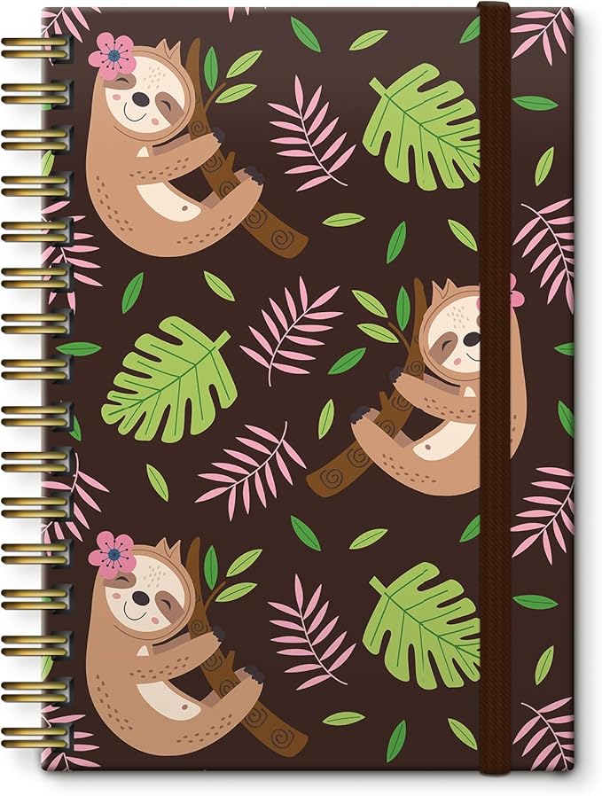 Cute Spiral Notebook, Journal for Women, Hardcover Spiral Journal, 5.5 x 8.3 Inches, 120 Pages,100gsm Paper, for Gifts Nurse Teacher Women Office Supplies(Cute Sloth)