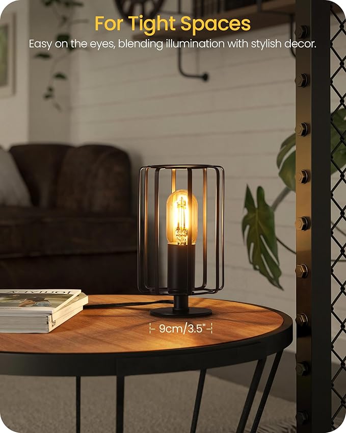 Industrial Small Table Lamp, Small Bedside Lamp with Dimmable 2400K Warm Light LED Bulb, Vintage Desk Lamp, Black Nightstand Lamp for Bedroom, Study, Office, Small Space, B05TL05