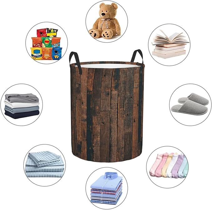 Laundry Basket Retro Wood Grain Collapsible Large Capacity, 63l Dirty Clothes Basket Durable Lightweight Hamper With Handles Ideal For Clothes, Toys Home Organization