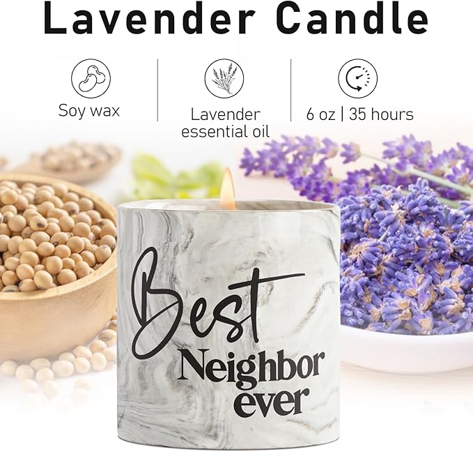 Best Neighbor Ever Gifts-6 oz Scented Candle Lavender Hello Neighbor Gifts for Neighbors New Neighbor Welcome Gift Funny Candle Goodbye Moving Housewarming Presents for New House for Neighbor