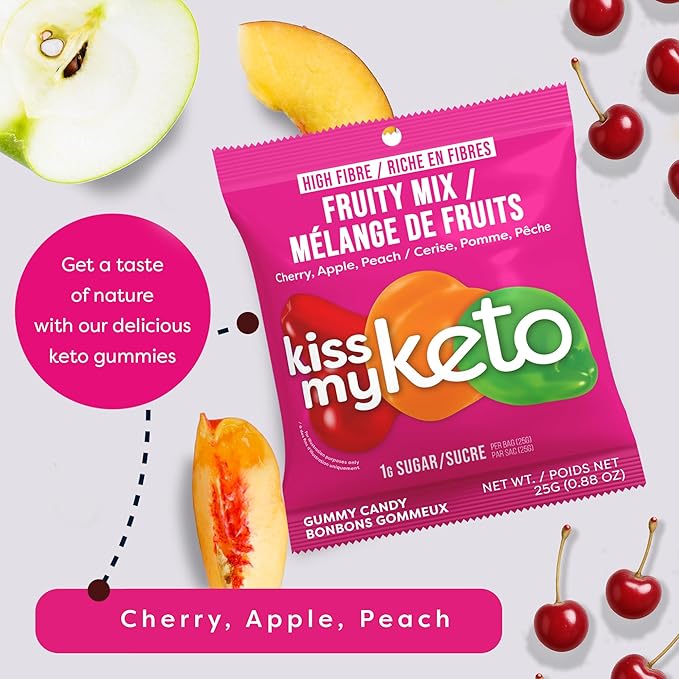 Kiss My Keto Sugar Free Gummies, Fruity Mix 8-Pack – Satisfy Cravings while Staying in Ketosis – High Fiber, 7g Net Carbs, Non-GMO, Vegan, & Gluten-Free – Low-Calorie Vegan Candy