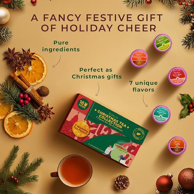 Gya Tea Co Christmas Tea Pod Collection Gift Set (16 Count) - Different Flavors Assorted Variety Pack