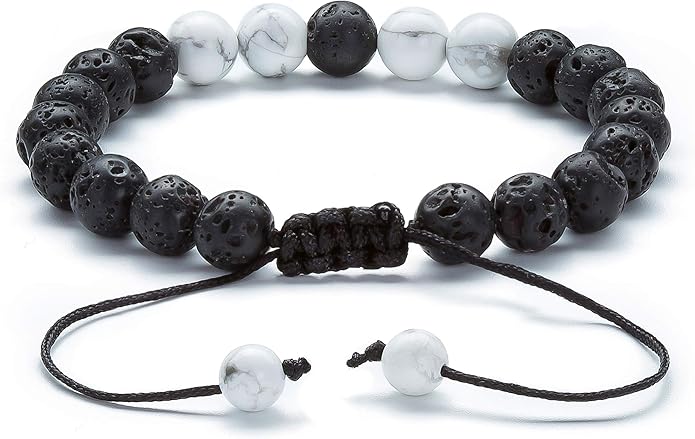 Hamoery Men Women 8mm Lava Rock Aromatherapy Anxiety Essential Oil Diffuser Bracelet Braided Rope Natural Stone Yoga Gifts Beads Bracelet Bangle-21017
