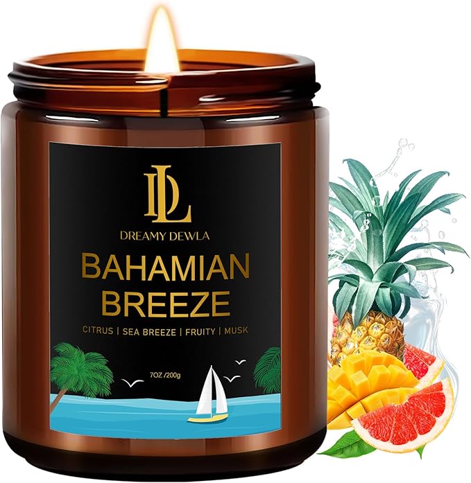 Bahamian Breeze Candles, 7oz Bahama Breeze Scented Candle, Natural Soy Candles for Home Scented, Long Lasting with 50 Hour Burn Time, Gifts for Men Women