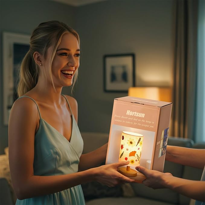 Hortsun Pressed Floral Lamp Bedside Vintage Flower Desk Lamp for Bedroom Living Room, Dorm, Home, Office Decor(1 Pcs,DIY Style)