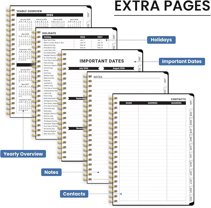 2026 Planner, Monthly and Weekly Calendar Planner for Women, January 2026 - December 2026, Hardcover Pretty 2026 Agenda Planner Book with Tabs, Spiral Bound, Perfect for School Office Home Supplies, 6.3" x 8.5" - Majestic Peacock