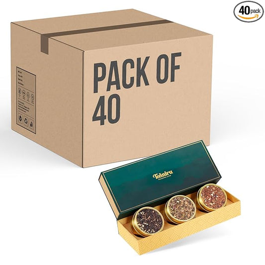Teaniru, Grandeur Tea Collection – Pack of 40 | Loose Leaf Tea Sampler Gift | 3 Flavored Tea - Black, Herbal & Green Tea | Loose Leaf Tea Gift Set for Corporate Gifting