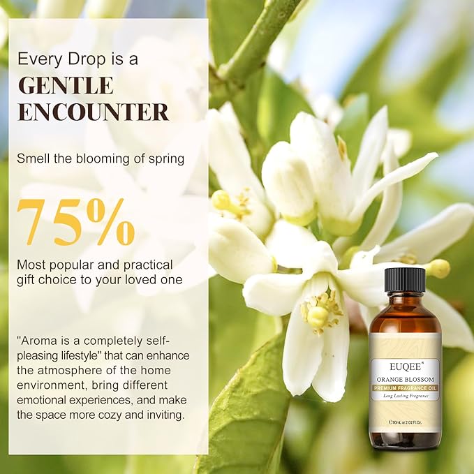 EUQEE Orange Blossom Fragrance Oils, 2.02 Fl oz/60ml Essential Oils with Glass Dropper for Diffusers, Soap Candle Making, Aromatherapy