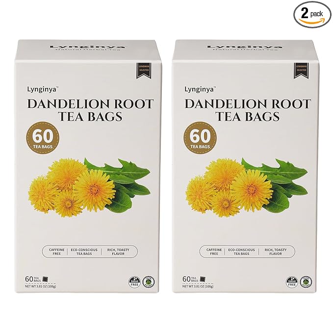 Lynginya Dandelion Root Tea, 60 Tea Bags (Pack of 2) - Premium Herbal Tea - Rich Flavor - No Sugar & No Caffeine - Total 120 Bags