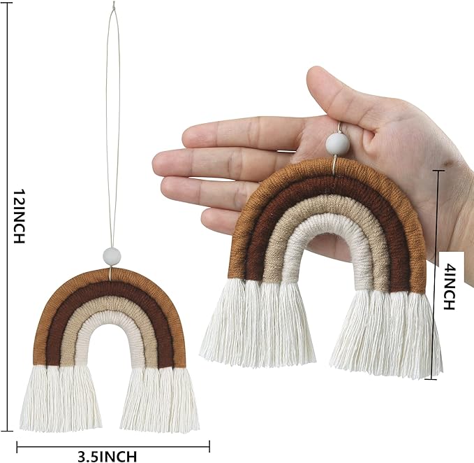 BOHO GARDEN Macrame Bohemian Rainbow Charm - Essential Oil Diffuser for Cars, Baby Nursery, Children’s Bedroom & Home Decor- Colorful Decorative Hanging Air Freshener & Accessories - 3.5x4 - Fudge