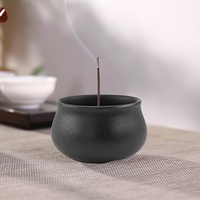 MrMrKura Ceramic Incense Holder for Sticks, Incense Burner Holder Ash Catcher with Non-Slip Pads, Incense Stick Holder for Unique Home Decor/Meditation/Yoga/Gift (Black)