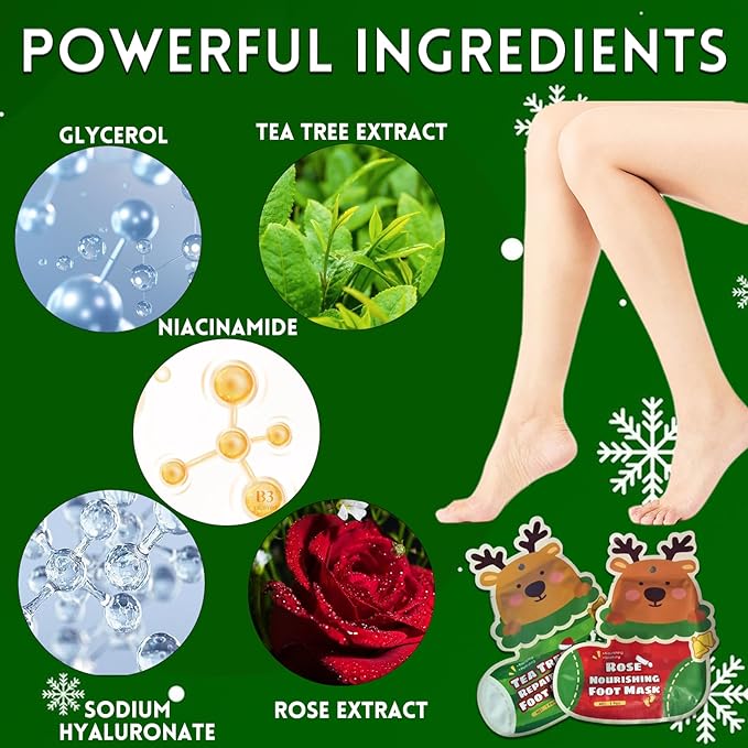 Foot Mask Hand Mask Christmas Gifts Hydrating Moisturizing 12 Packs Gloves & Socks Intensive Repairing Masks Peeling Mask for Women Dry Cracked Set Coconut Oil Tea Tree Extract Elitzia ETXJ2409
