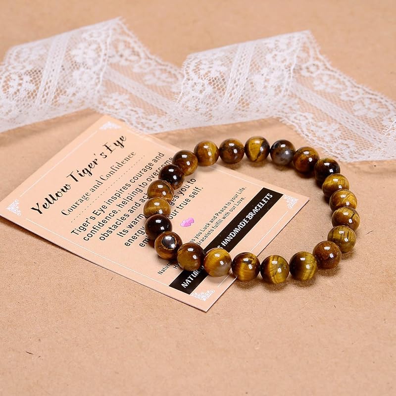 AD Beads Handmade Gemstone Stretch Elastic Bracelet Crystal Healing Reiki Nature's Beauty and Spiritual Essence Unisex (8mm, Yellow Tiger's Eye)