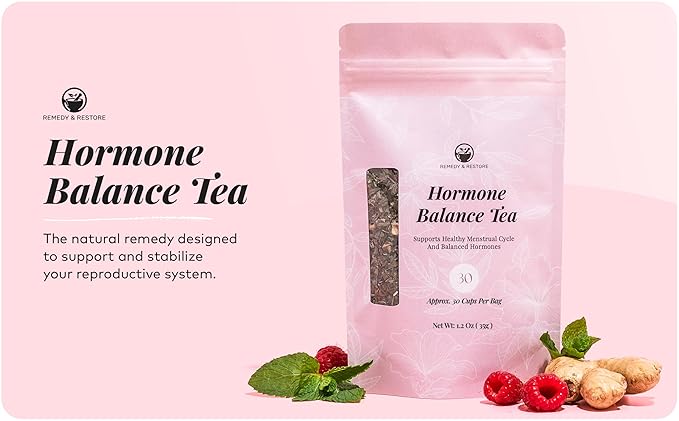 Remedy & Restore Herbal Tea for Hormone Balance - Natural Menstrual Cycle Support, Spearmint Flavor, Loose Leaves, 1 Count