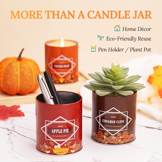 Fall Candles – 36oz (4×9oz) Soy Candles Gift Set with Autumn Scents: Pumpkin Spice, Cinnamon Clove, Apple Pie, Hello Fall – Gifts for Women & Men, Autumn Home Decor