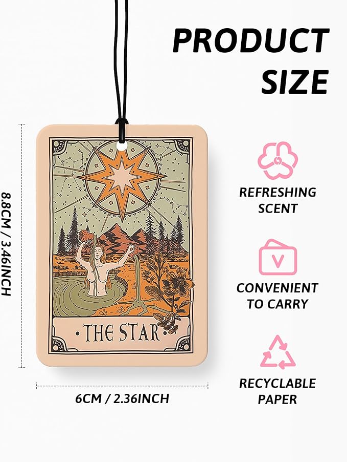 Boho Retro Tarot Card Car Air Freshener 4 Pcs, the Star Sun Moon Lovers Hanging Air Freshener for Cars Closet Drawer Books, Tarot Lovers Gifts Car Accessories Mirror Decor for Women