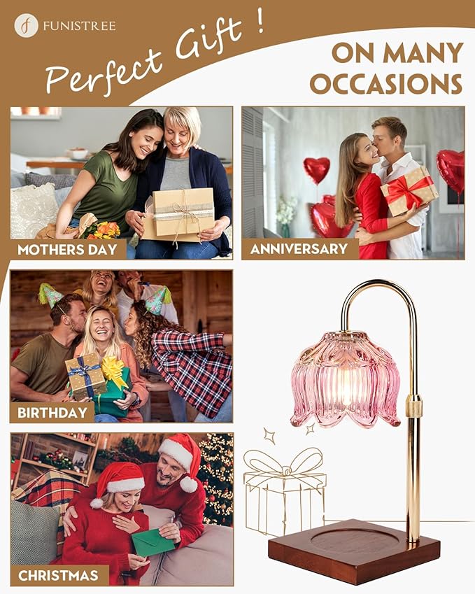 Candle Warmer Lamp with Timer Dimmable, Height Adjustable Birthday Gifts for Women Mom House Warming, Home Decor, Lotus Flower Candle Lamp Warmer 2 Bulbs Inc (Pink)