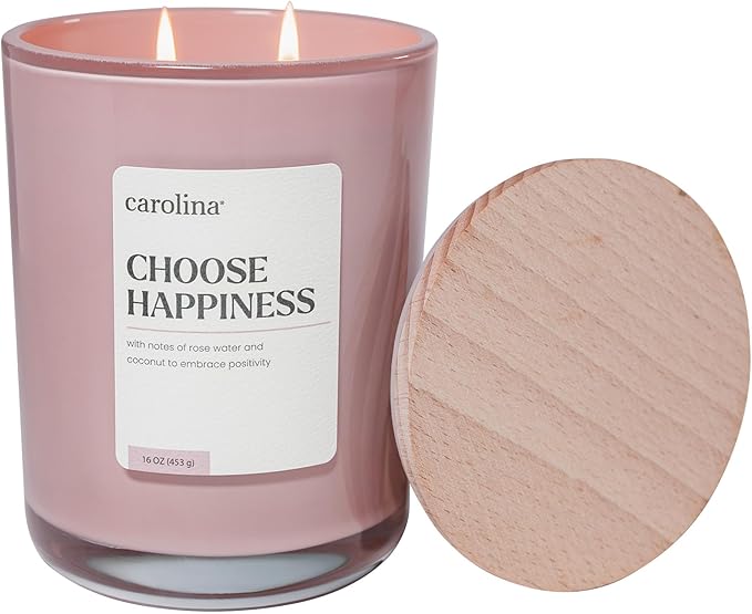 Carolina Choose Happiness 16 oz Scented Candle, 2 Wick Wellness Relaxing Candle, 60H Burn Time, Ideal for Creating a Welcoming Home - Made in The USA