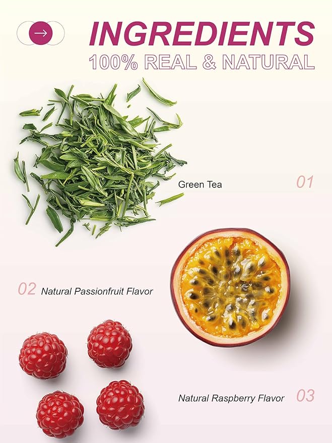 TeeLux Passionfruit Raspberry Green Tea, Passion Fruit & Raspberry Flavored Green Tea, Aromatic & Refreshing, 100 Count