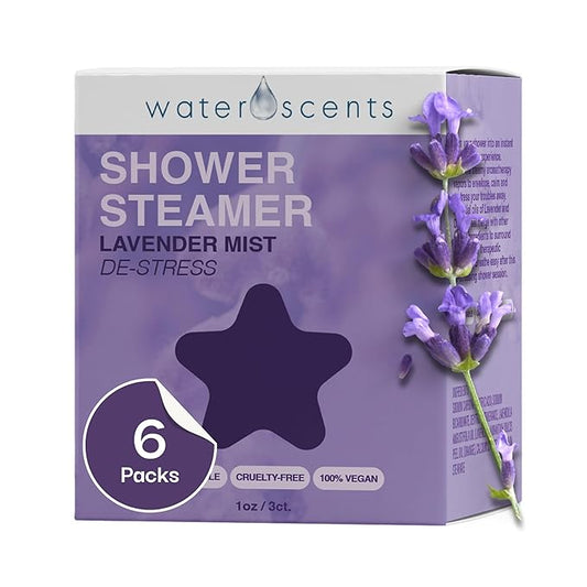 Water Scents Shower Steamer Mist – Aromatherapy Flower Fizzy with Lavender & Orange Essential Oils – Natural Self Care, Vegan, Travel Essentials, Stress Relief | 6-Packs