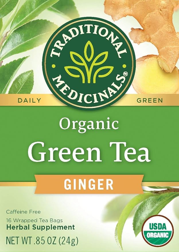 Traditional Medicinals Organic Green Tea Ginger Herbal Tea, Promotes Healthy Digestion, (Pack of 1) - 16 Tea Bags