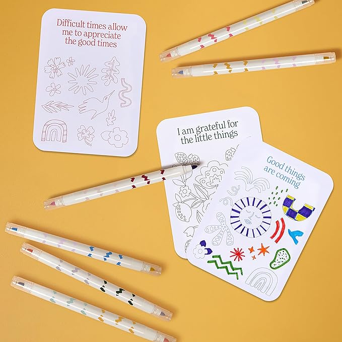 Journey of Something: Color Your Own Affirmation Cards - Mindfulness Positivity Art Kit, Dual-Tip Markers, Wooden Display Stand, Adults Activity