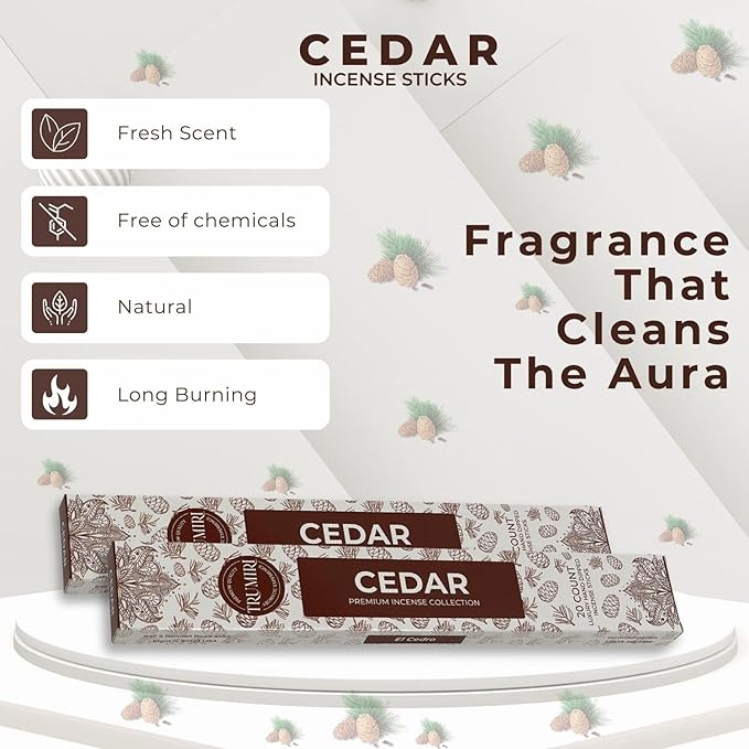 Cedar Incense Sticks - Total 120 Insence-Sticks - 6 Packs of 20 Insense - Inciensos - Inscents - Natural Non Toxic Ingredients - Incents - Incence - Inscense - Insents
