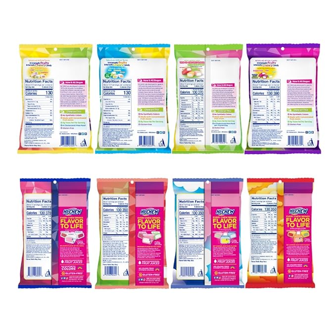 HI-CHEW Variety Mix, Pack of 8 Bags - 23 Asst Flavors including Getaway Mix - Unique Fun Soft & Chewy Taffy Halloween Candy - Immensely Juicy Fruit Flavors - Individually Wrapped for Sharing