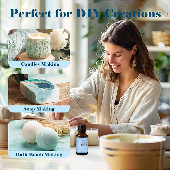 AmaKane Fresh Linens Fragrance Oil 30ml, Clean Essential Oils for Diffusers for Home, Long-Lasting Aromatherapy Oil, Fresh Scent for Candle Making Soap Laundry