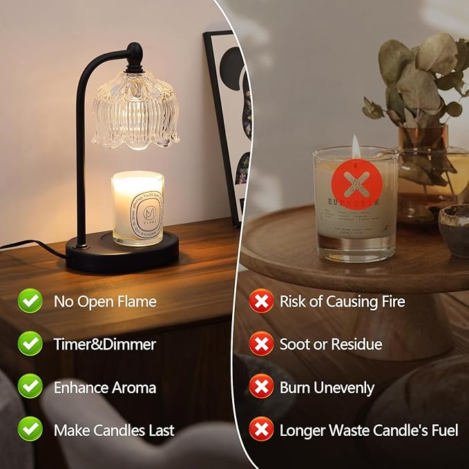 Black Candle Warmer Lamp with Timer and Dimmer,Flameless Wax Melt Warmer for Jar Candles with 2 Bulbs,House Warming Gifts,Mother's Day/Birthday/Christmas Gifts for Mom/Wife,Home Decor