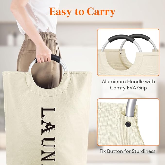 Lifewit 120L 2-Pack Large Laundry Basket, Collapsible Laundry Hamper with Aluminum Handles, Waterproof Freestanding Dirty Clothes Hampers for Laundry Room Bedroom Dorm Bathroom, White