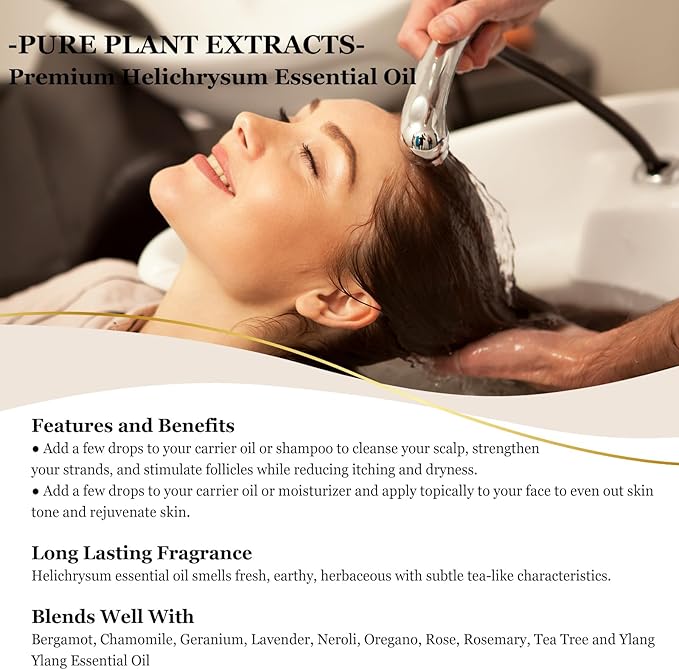 EUQEE Helichrysum Essential Oil 4 oz/118 ml Large Bottle Premium Helichrysum Oil with Glass Dropper - Great for Diffusers, Humidifier, Candle & Soap Making