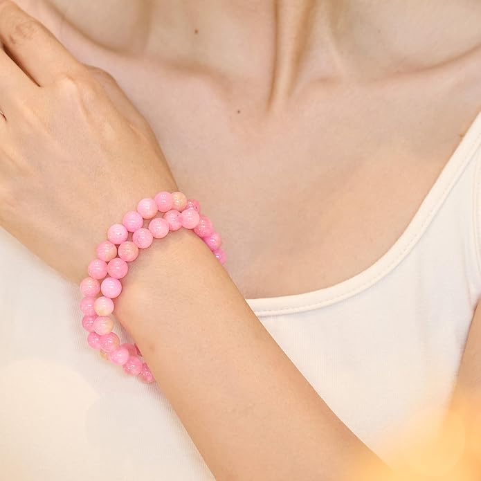 Bivei Natural Gemstone Semi Precious Healing Crystals Handmade Stretchy Round Beads Bracelet, Enhance Positive Energy