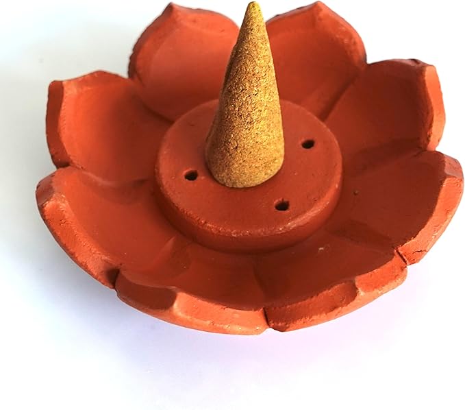 Incense Holder for Sticks - Handmade Ceramic Terracota Insence-Stick Ash Catcher, Mess-Free Lotus Incents Burner - Tibetan Sticks, Cones - Clay Lotus Stand - Perfect for Meditation DIY Painting Gift