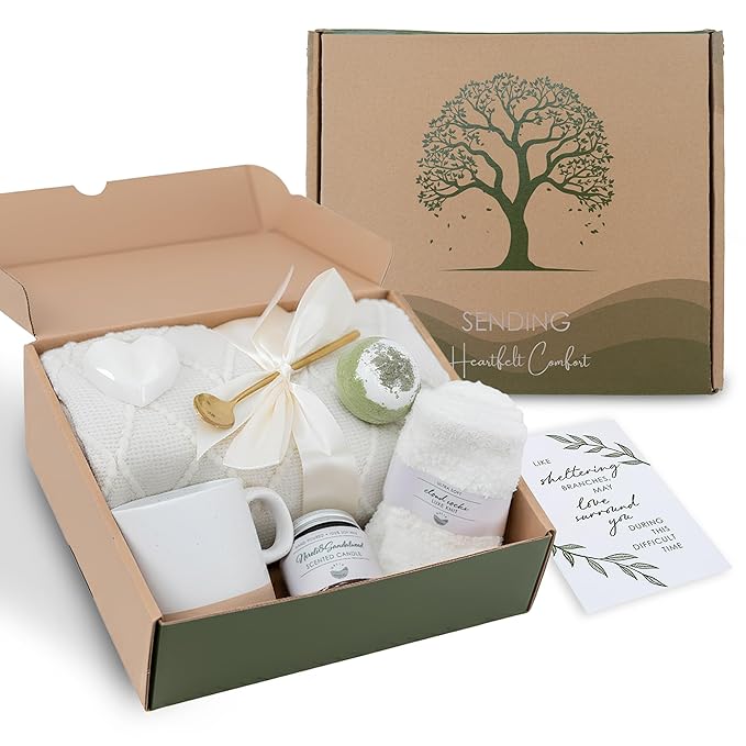 Sympathy Gift Baskets for Women – 8 Thoughtful & Cozy Items (Blanket, Candle, Mug, Socks & More) – Sympathy Gifts for Loss of Loved One, Bereavement, Get Well, or Self Care Gifts for Women