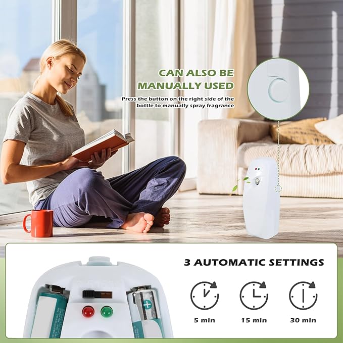 Automatic Air Freshener Spray Dispenser - Commercial and Home Use - Multiple Time Scent/Mist Release Settings for Room/Restroom Sprayer,Air Freshener not Included,White