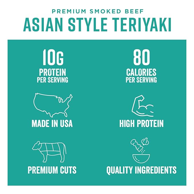 Chef's Cut Beef Jerky Meat, Teriyaki (2.5 Ounce Bags, Pack of 4) - High Protein, 10g Protein, 80 Calories, Gluten-Free, Premium Lean Smoked Beef, Keto Friendly Snack, Low Carb Snack
