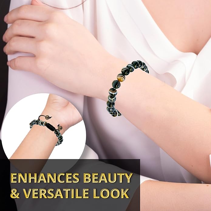 Energy Protection Crystal Handmade Adjustable Bead Bracelet Perfect for Men, Women’s Gift - Gemstone Healing Stretch Bracelet Pulsera Para Hombre Mujer Stocking Stuffer