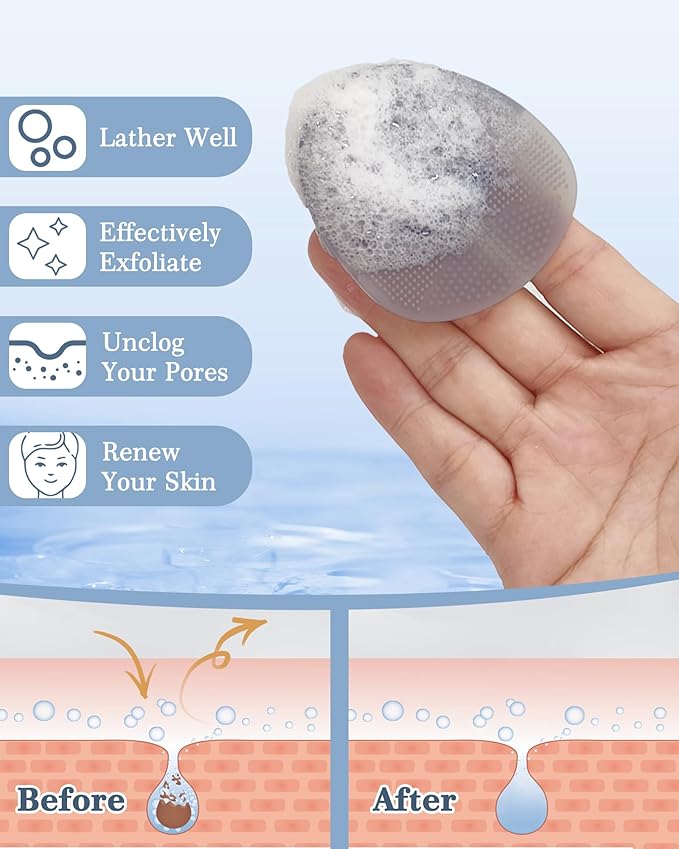 Manmihealth Silicone Back Scrubber & Soft Bath Glove Set 4 PCS(Thick Bristles), Super-Exfoliating Body Scrubber & Super-Lathering Shower Brush Combination, with a Free Hook(Gray)