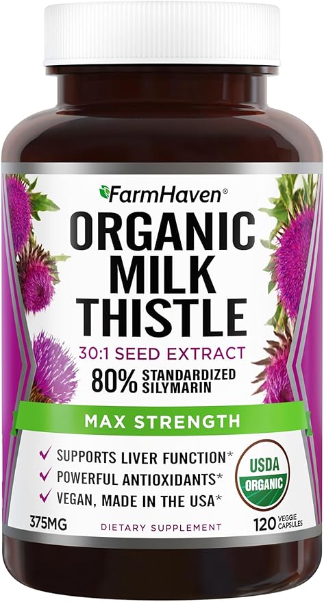 FarmHaven USDA Organic Milk Thistle Capsules |30X Concentrated Seed Extract & 80% Silymarin Standardized - Supports Liver Function and Overall Health | Non-GMO | 120 Veggie Capsules