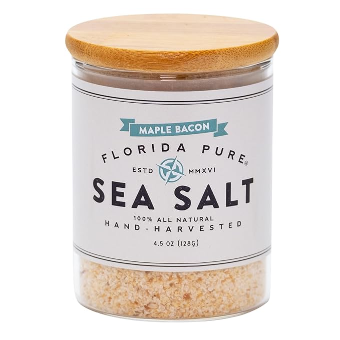 FLORIDA PURE Maple Bacon Sea Salt - Smoky, 80+ Mineral Salt, Natural, Unrefined, Non Iodized - for Baking, Cooking, Seasoning & Enhancing Taste - Flaky Sea Salt (4.5 oz Jar)